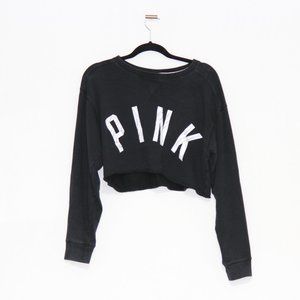 PINK Victoria's Secret Black Cropped Long Sleeve Sweatshirt